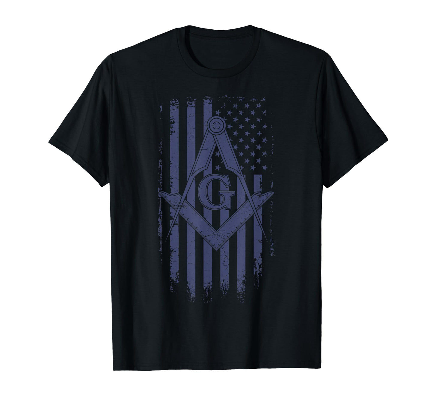 Masonic American Flag Square & Compass Freemason Navy Blue T-Shirt