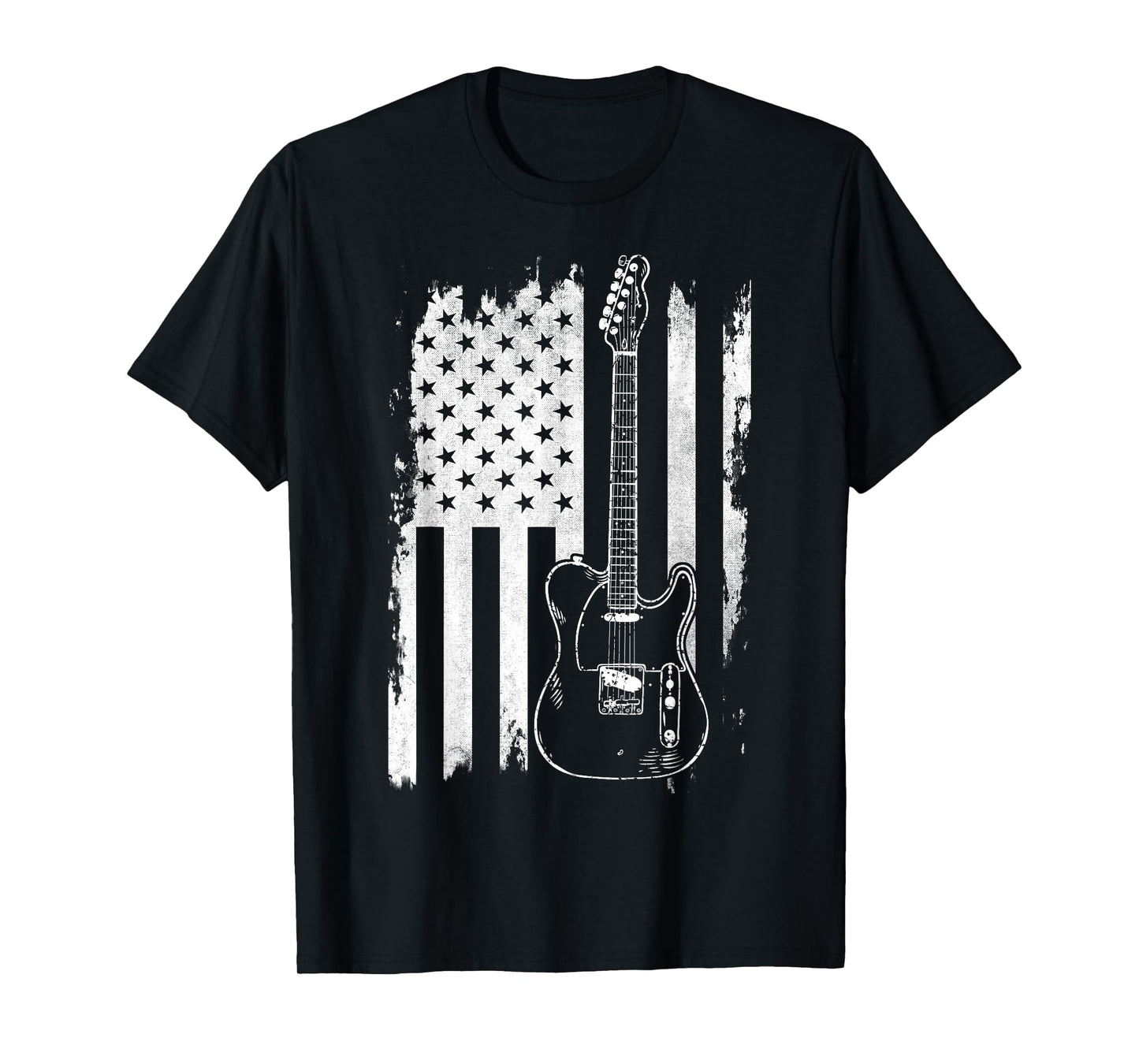 Lets Rock Rock n Roll Guitar Retro USA Flag Music T-Shirt