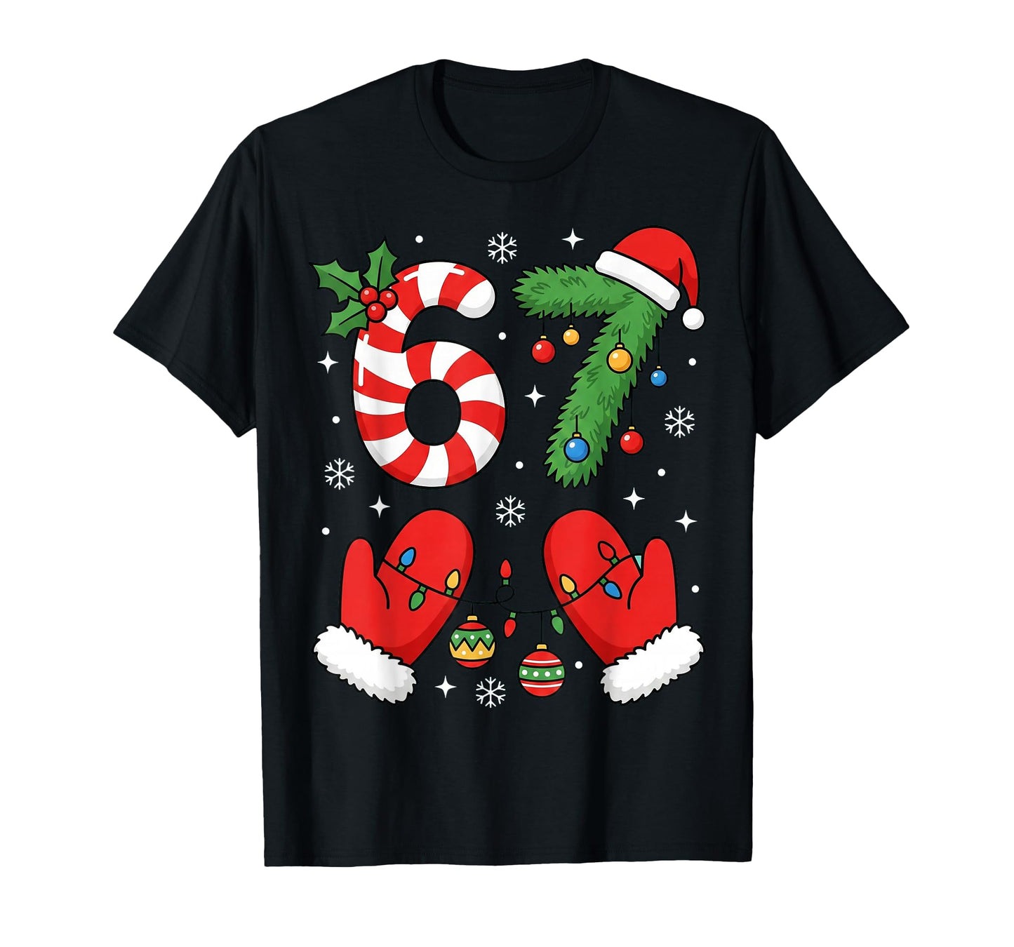 Trending Six Seven 67 Meme 6 7 Santa Hand Xmas Christmas T-Shirt