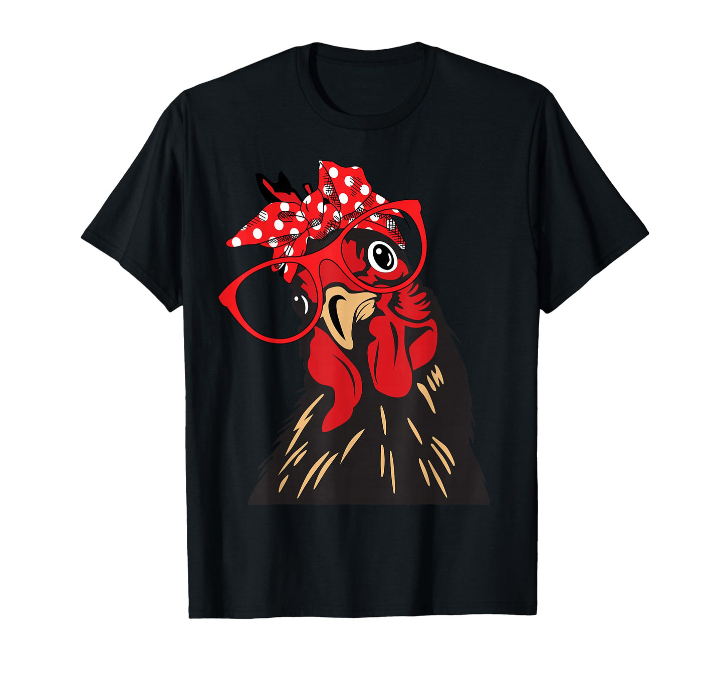 cute Women Girl Chicken With Bandana Headband and Glasses T-Shirt