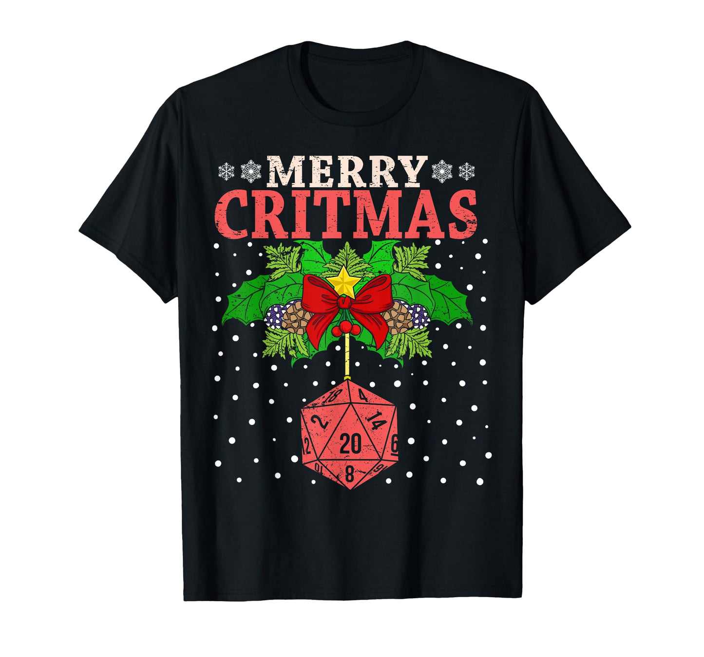 Merry Critmas 20 Sided Dice RPG Christmas Holiday Board Game T-Shirt