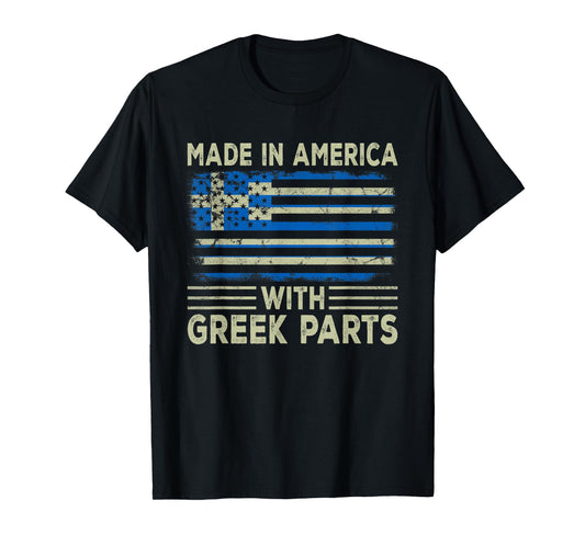 Made in America with Greek Parts US Greece Flag T-Shirt