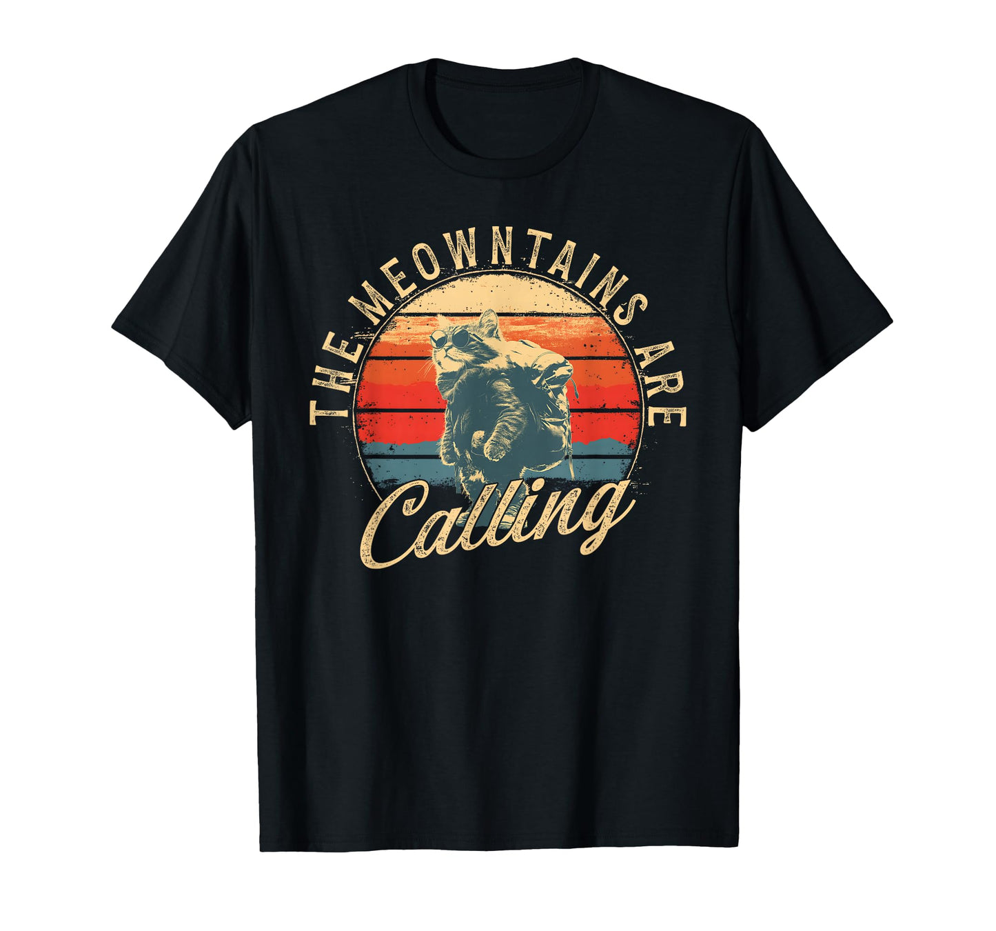 The Meowntains Are Calling Retro Hike Funny Hiking Cat T-Shirt