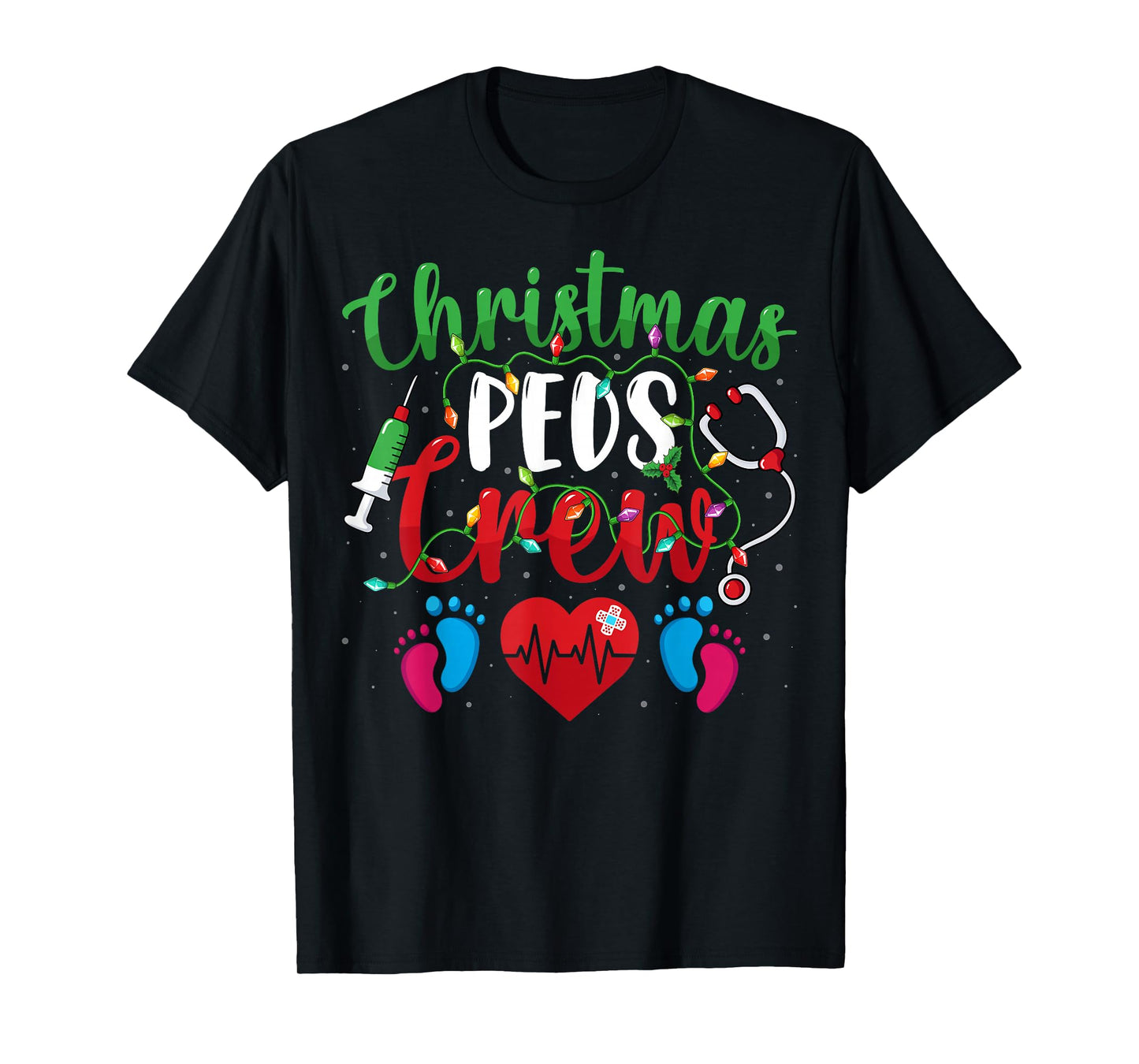 Christmas PEDS Crew Holiday Xmas Lights Pediatric Nurse T-Shirt