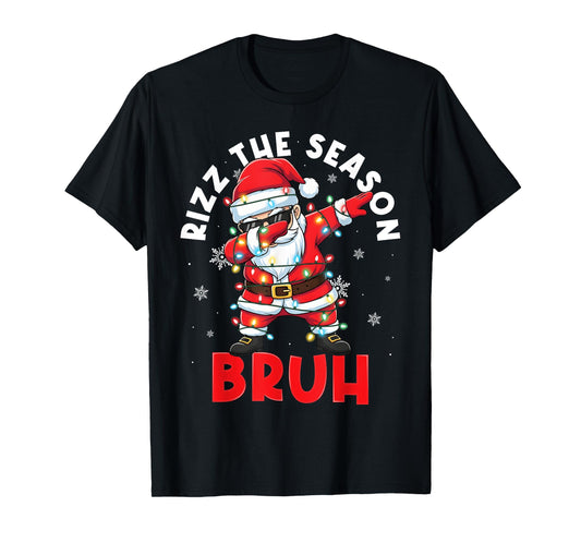 Rizz The Season Bruh Dabbing Santa Christmas Lights Men Boy T-Shirt