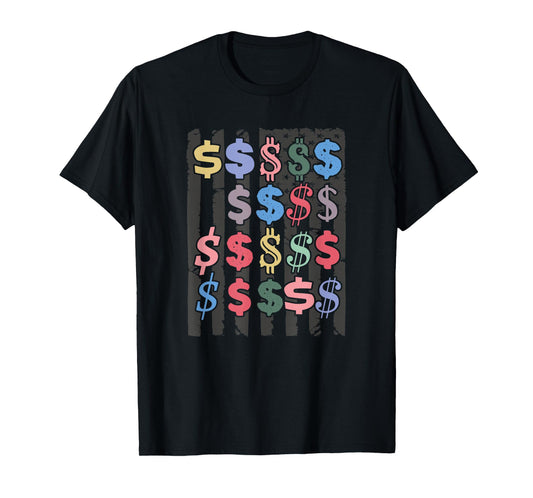 Colorful USA Dollar Sign Tshirt - Novelty Dollar Design T-Shirt