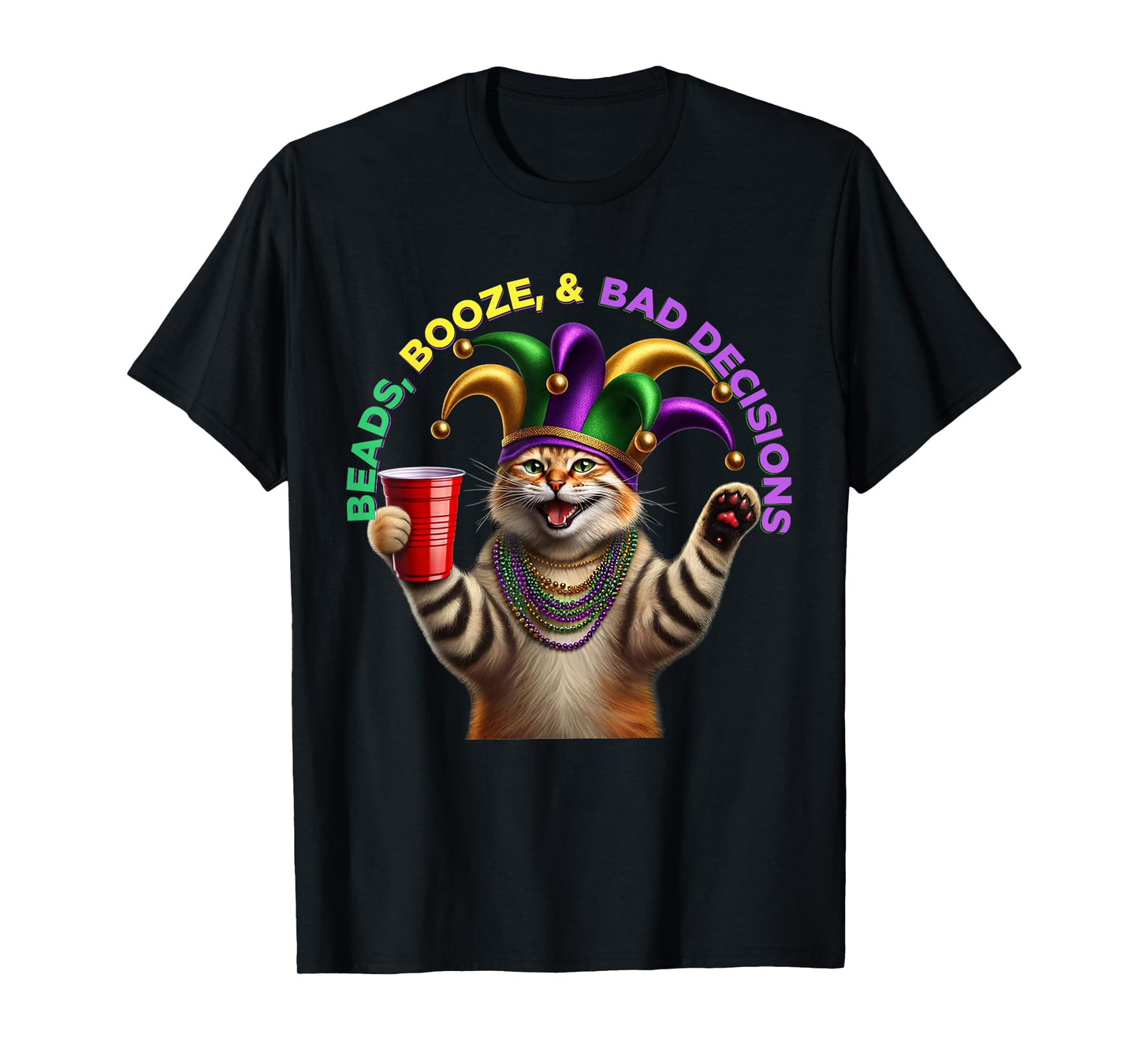 Matching Mens Womans Funny Meowdi Gras Cat Mardi Gras T-Shirt