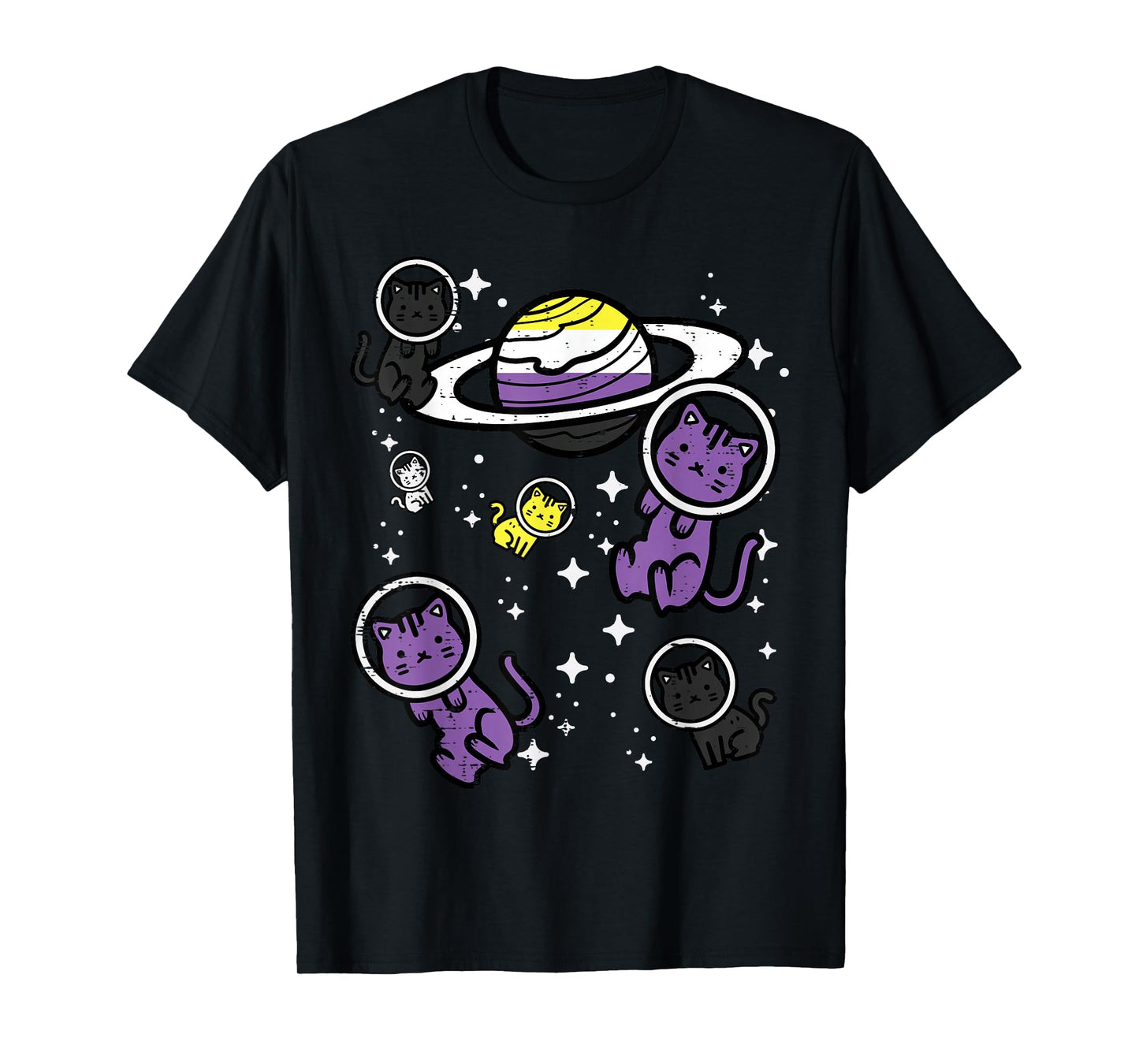 Nonbinary Cats Space Enby Pride Flag Lgbt Girls Kids Women T-Shirt