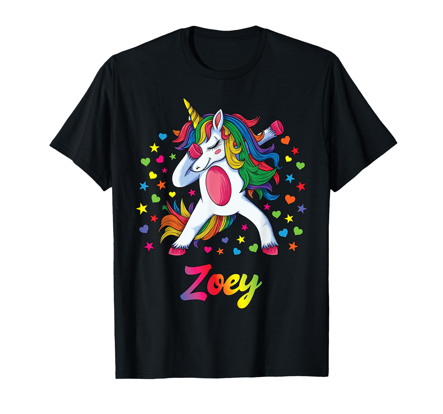 Zoey Dabbing Unicorn Rainbow Personalized Name Custom T-Shirt