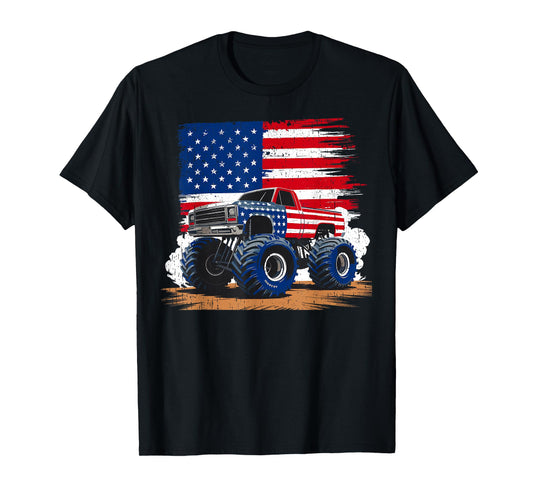 USA T Shirt Monster Truck USA Flag American Retro T-Shirt