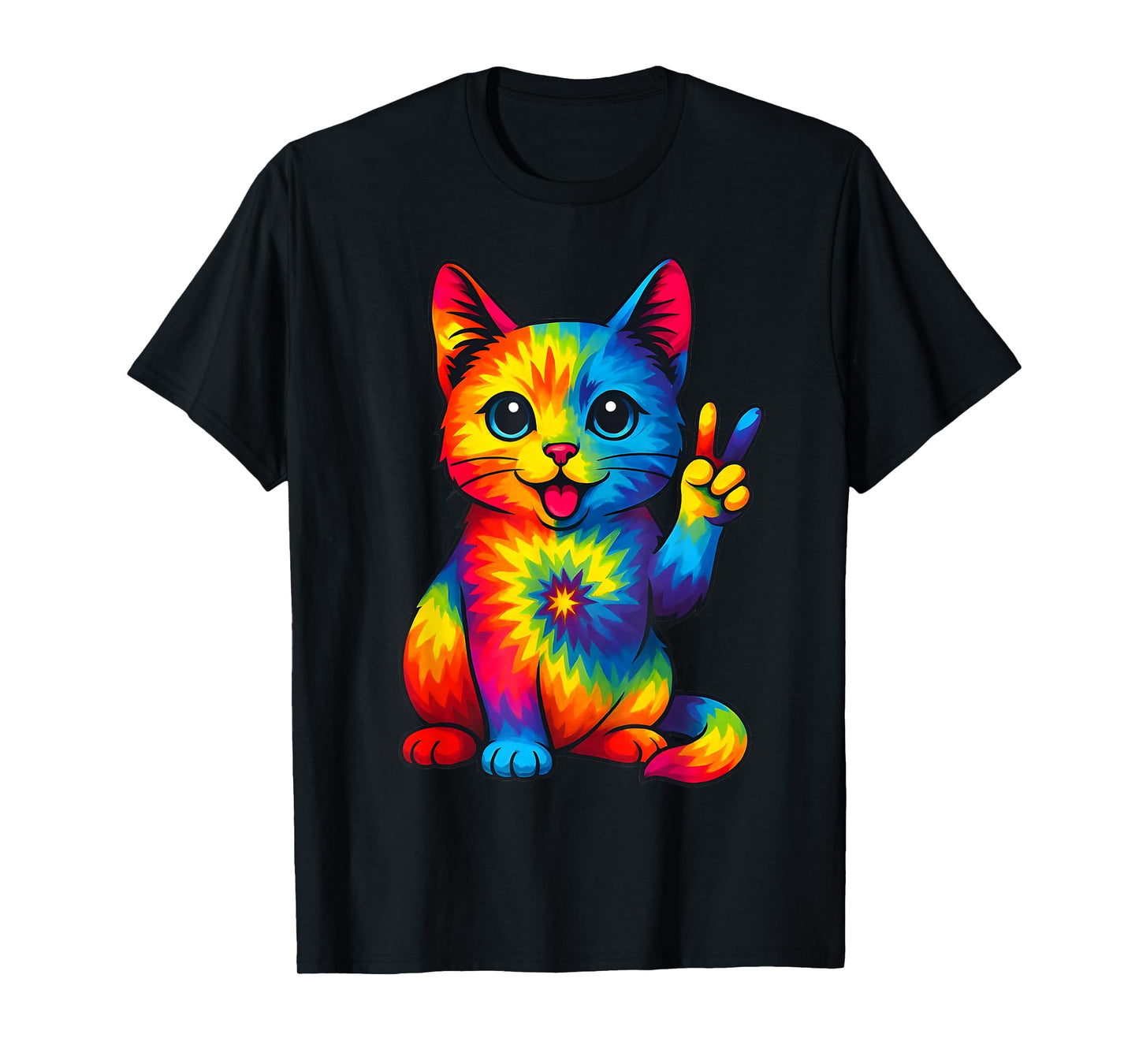 Cat Tie Dye Peace Sign Hippie Funny Cats Lovers Cute Cat T-Shirt