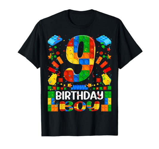 9 Year Old Building Blocks 9th Birthday Boy Brick Builder T-Shirt