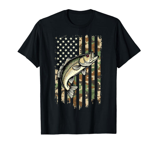Fishing Camouflage USA American Flag Camo Fisherman T-Shirt