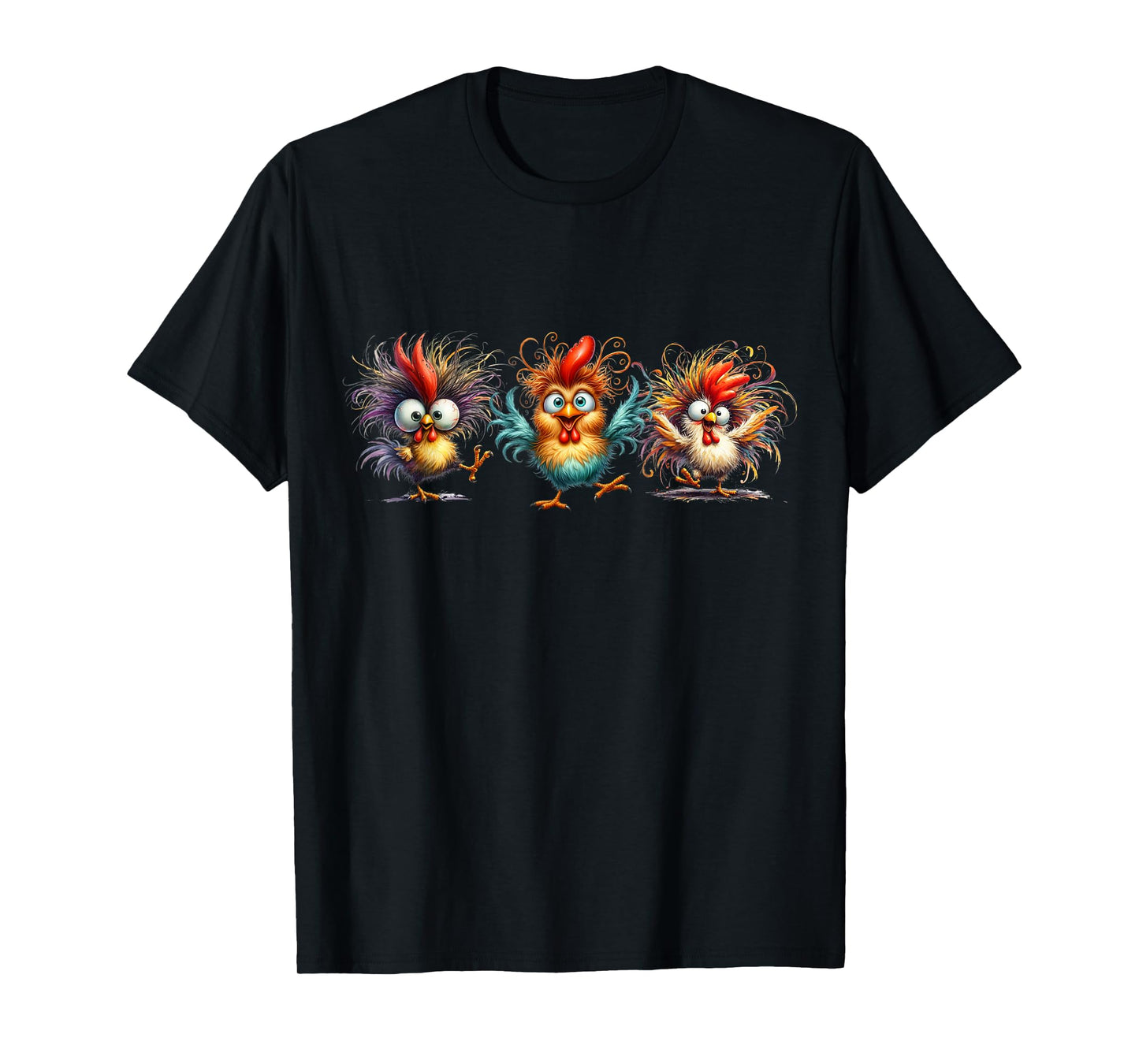 Chicken Art Crazy Chicken For Men Women Kid Boy Eagerlys Colorful Funny Chicken Art, Classic Modern Floral, Black, Unisex, Short Sleeve, T-Shirt, Small