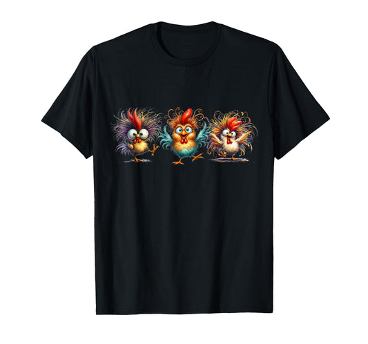 Chicken Art Crazy Chicken For Men Women Kid Boy Eagerlys Colorful Funny Chicken Art, Classic Modern Floral, Black, Unisex, Short Sleeve, T-Shirt, Small