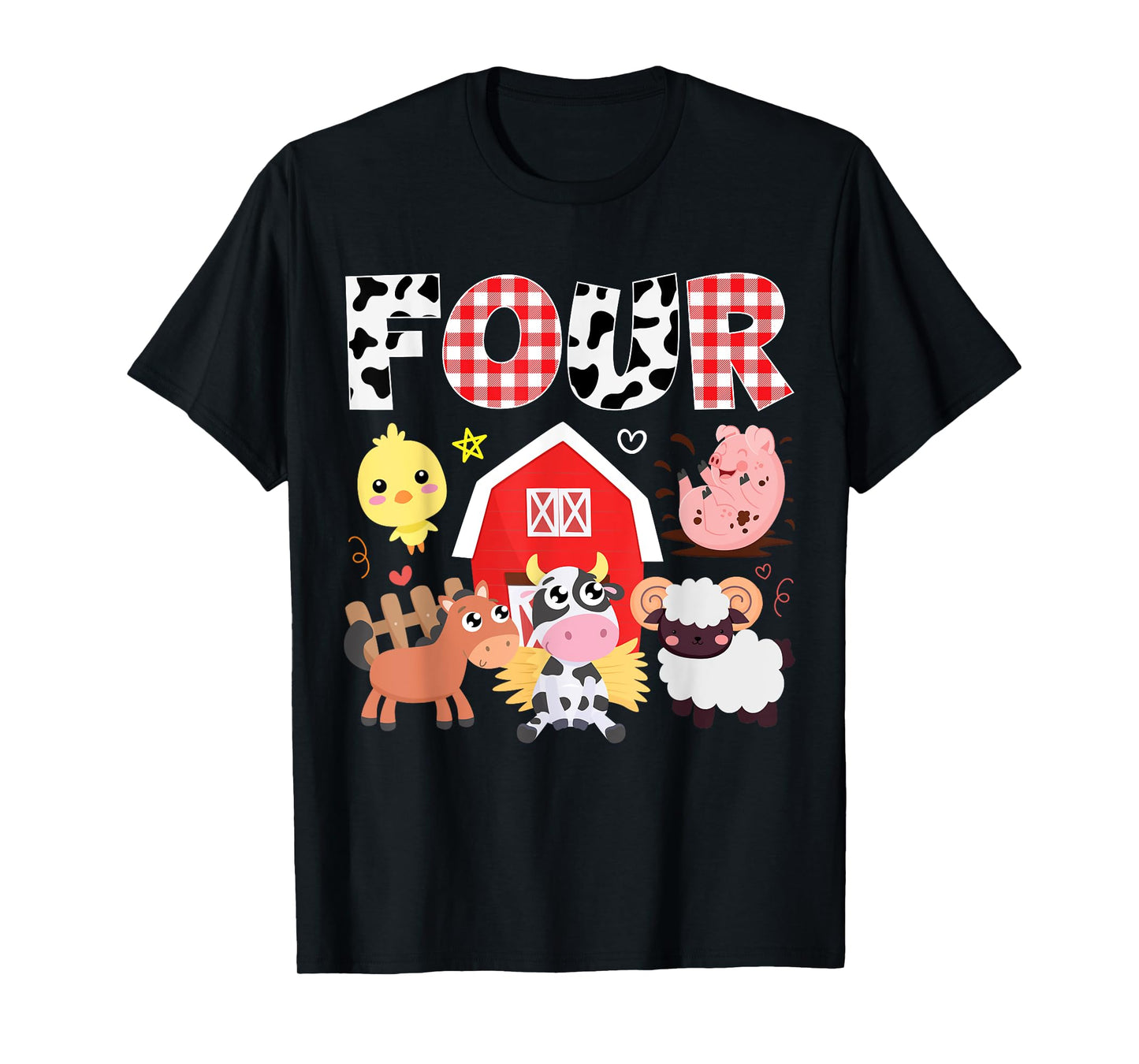 4th Birthday Four Year Old Farm Theme Animals Birthday Party T-Shirt
