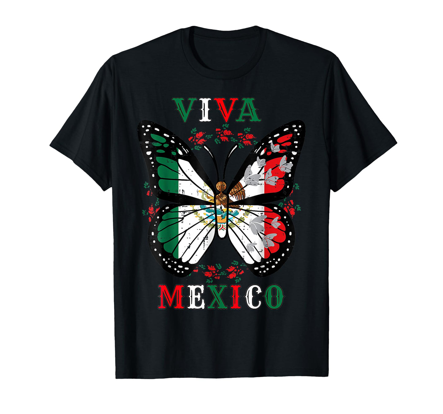 Viva Mexico Mexican Independence Day Butterfly Flag T-Shirt