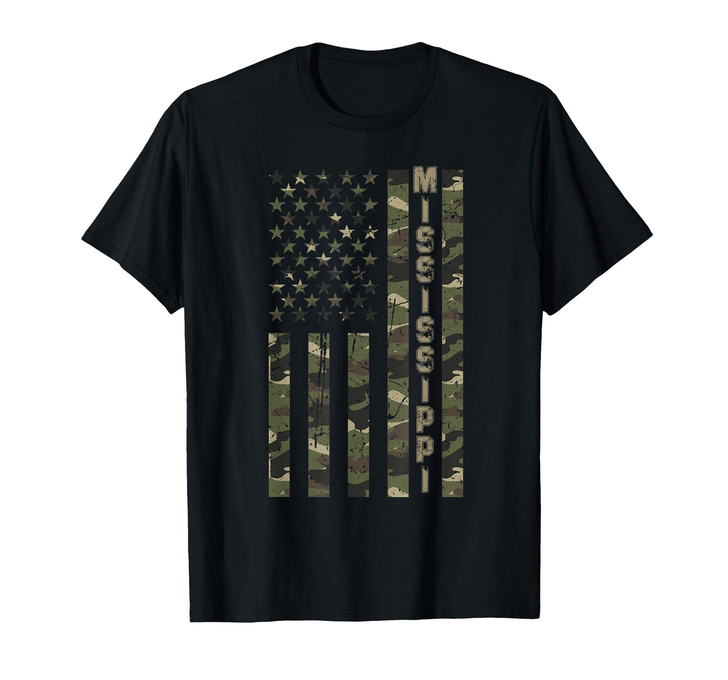 Mississippi United States Distressed Camo w US Flag T-Shirt