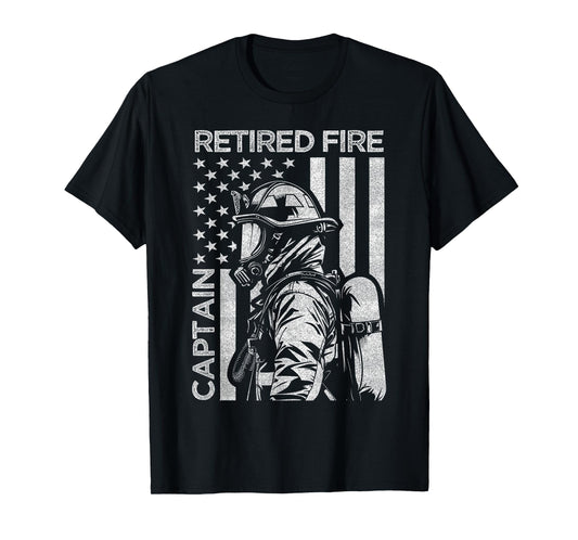 Retired Fire Captain Firefighter Retirement American Flag T-Shirt