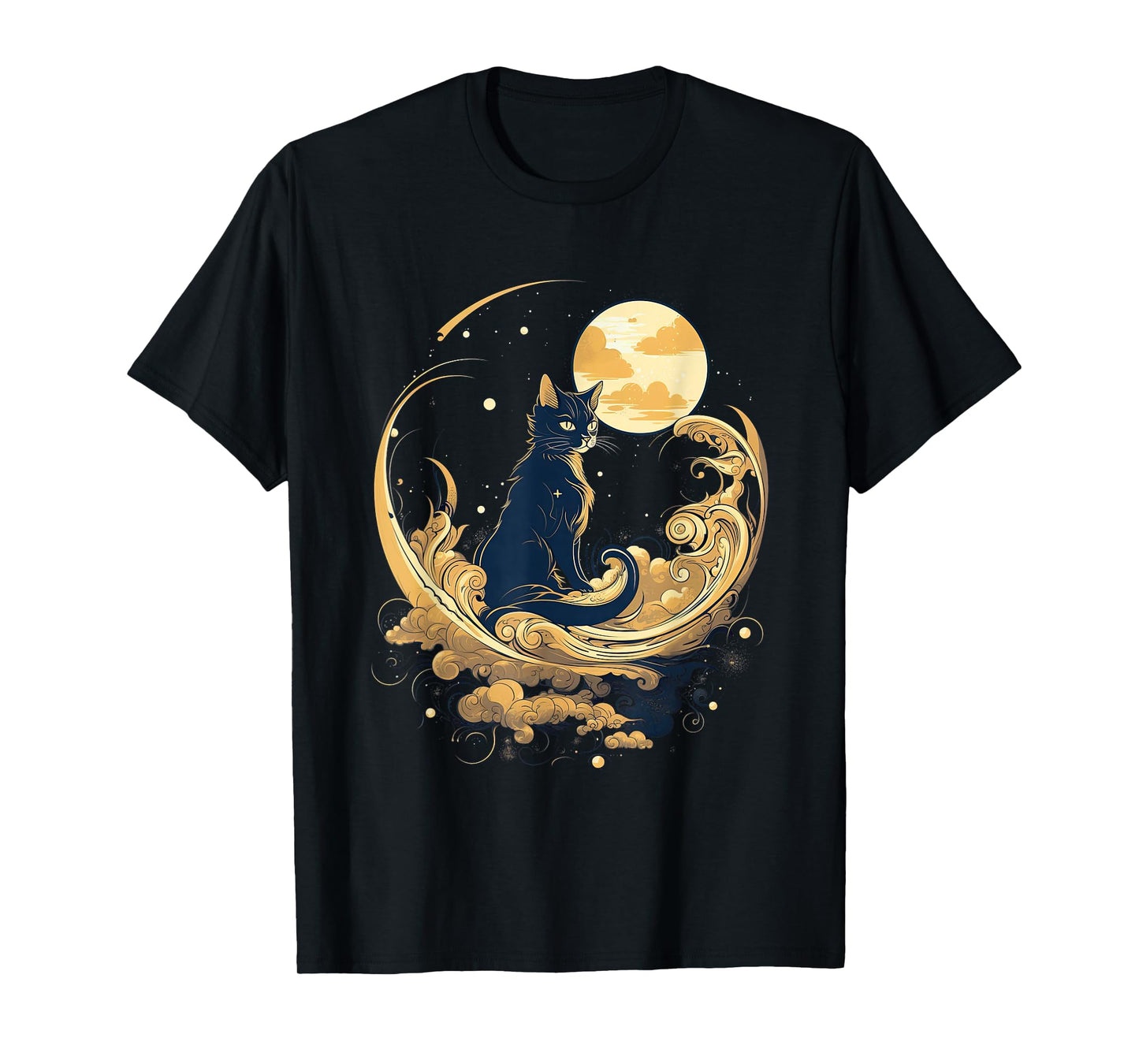 cat in front of moon and stars goth pastel kawaii T-Shirt