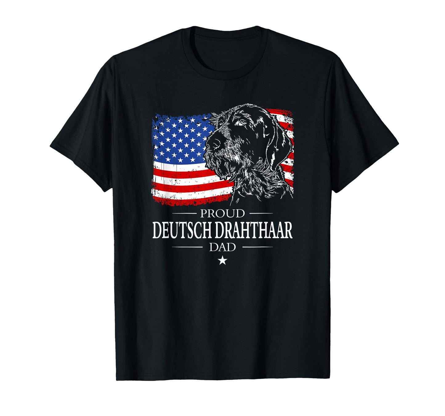 Proud Deutsch Drahthaar Dad American Flag patriotic dog gift T-Shirt for Men