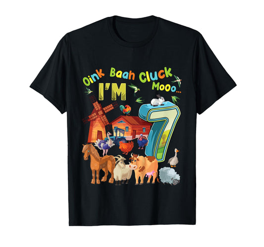 Barnyard 7th Birthday Farm Animals 7 Years Old Farming T-Shirt