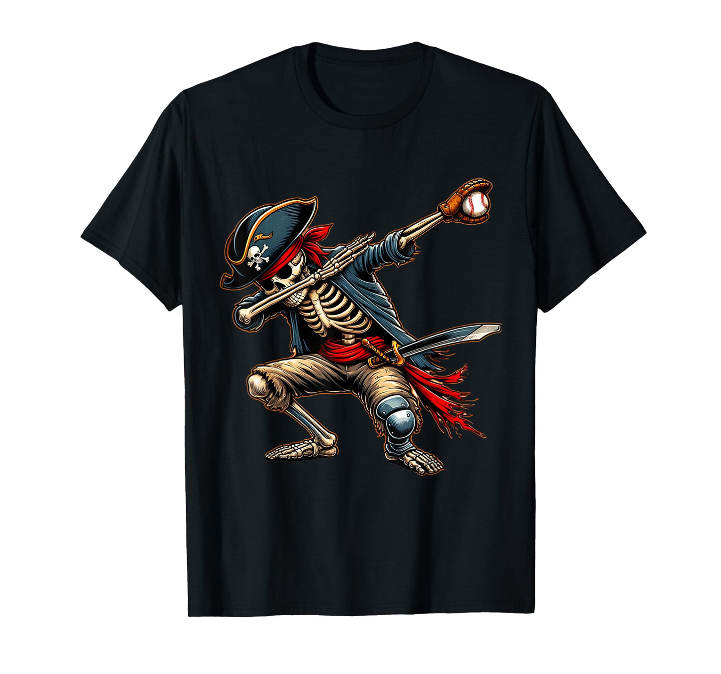 Dab Skeleton Dabbing Skeleton Pirate Baseball T-Shirt