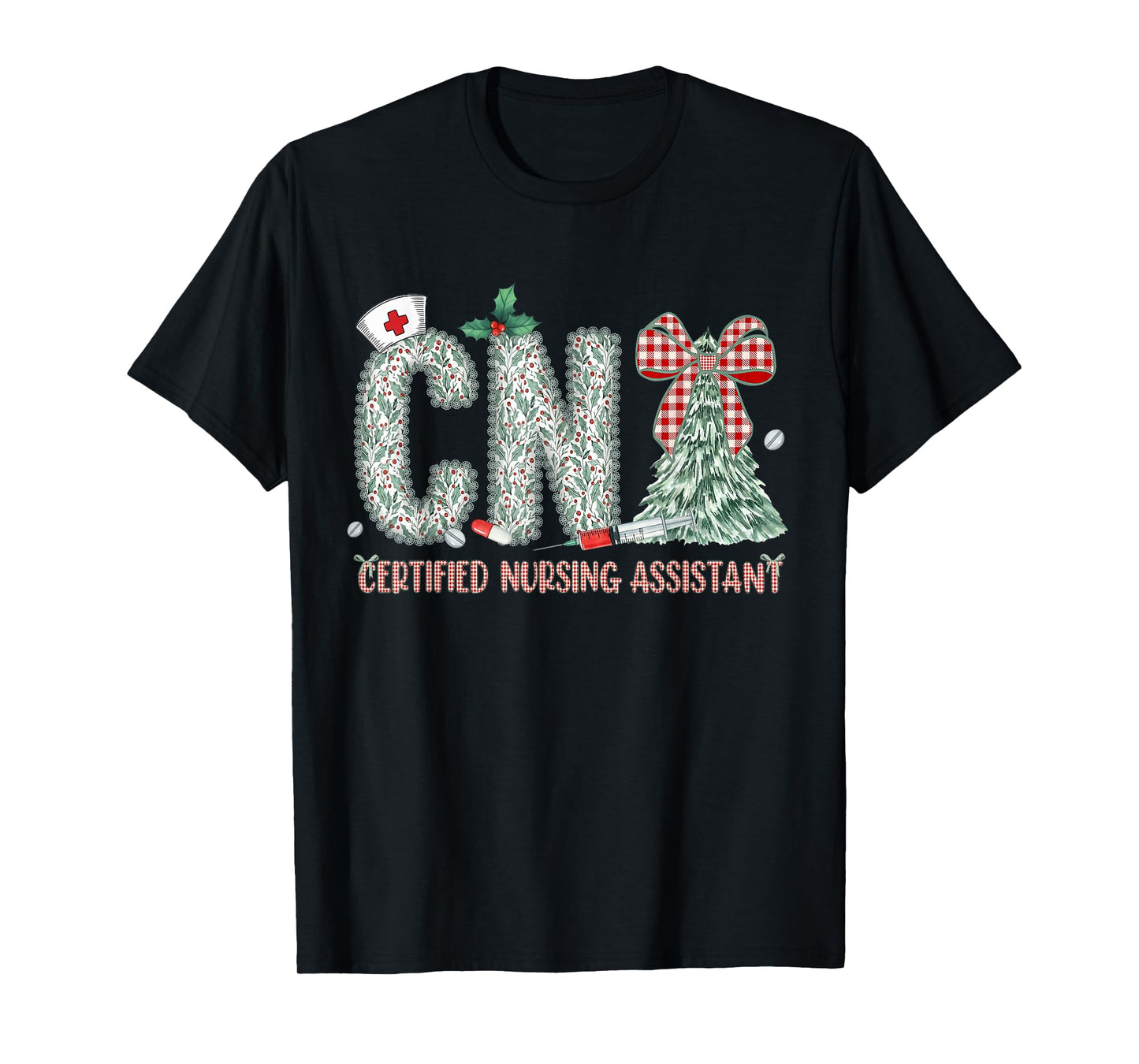 Coquette Preppy Christmas CNA Nurse Christmas Tree T-Shirt