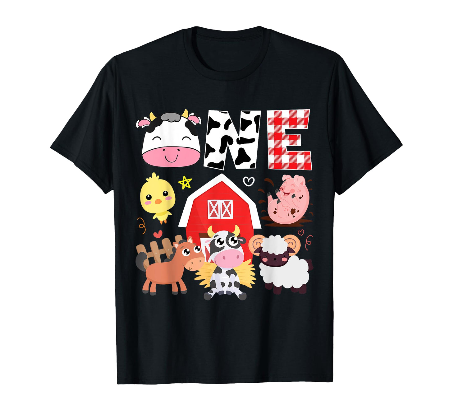 1st Birthday One Year Old Farm Theme Animals Birthday Party T-Shirt