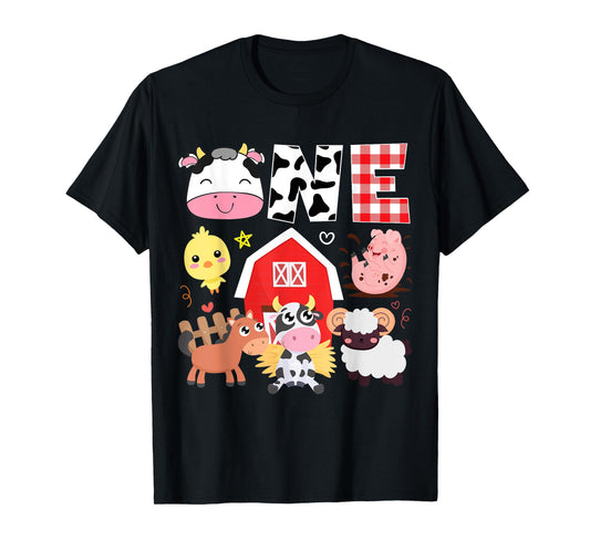 1st Birthday One Year Old Farm Theme Animals Birthday Party T-Shirt