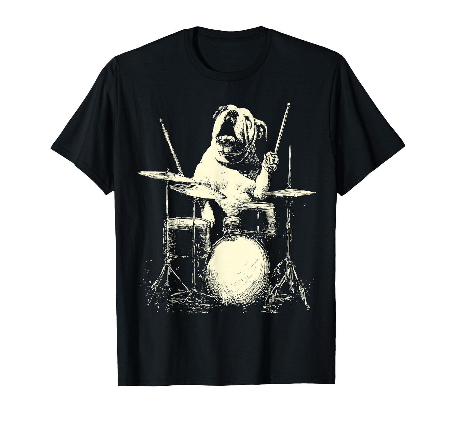 Cute British Bulldog Playing Drums Funny Music Dog Drummer T-Shirt