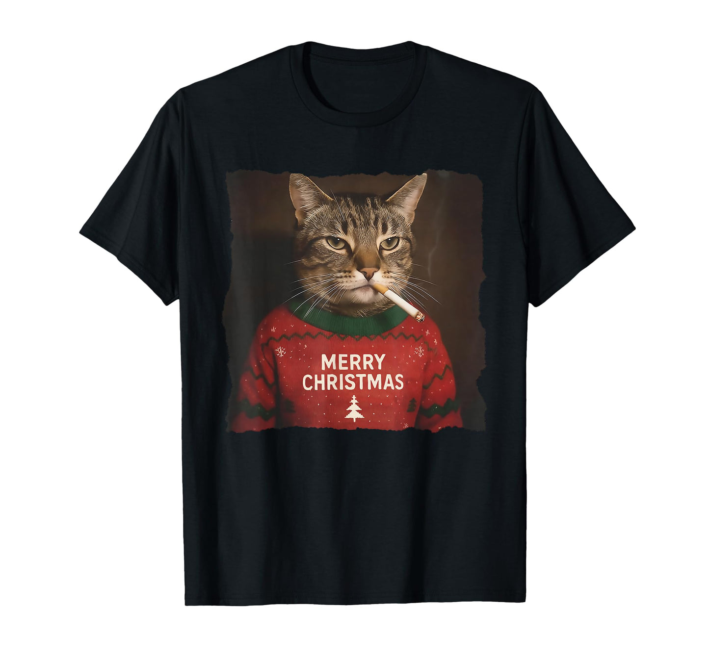 Funny Christmas Smoking cat Ugly Sweater T-Shirt