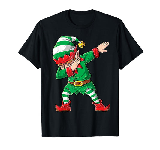 Christmas Dabbing Elf Squad Boys Men Xmas Family Matching Short Sleeve T-Shirt