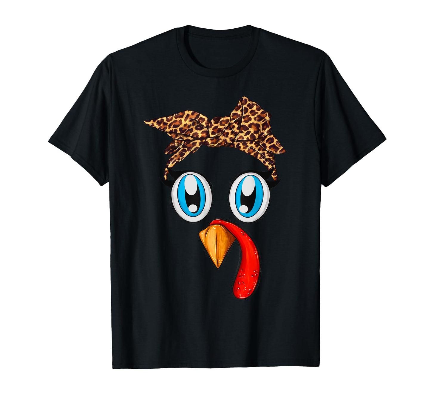 Cute Turkey Face Bandana Leopard Thanksgiving Women Girls T-Shirt