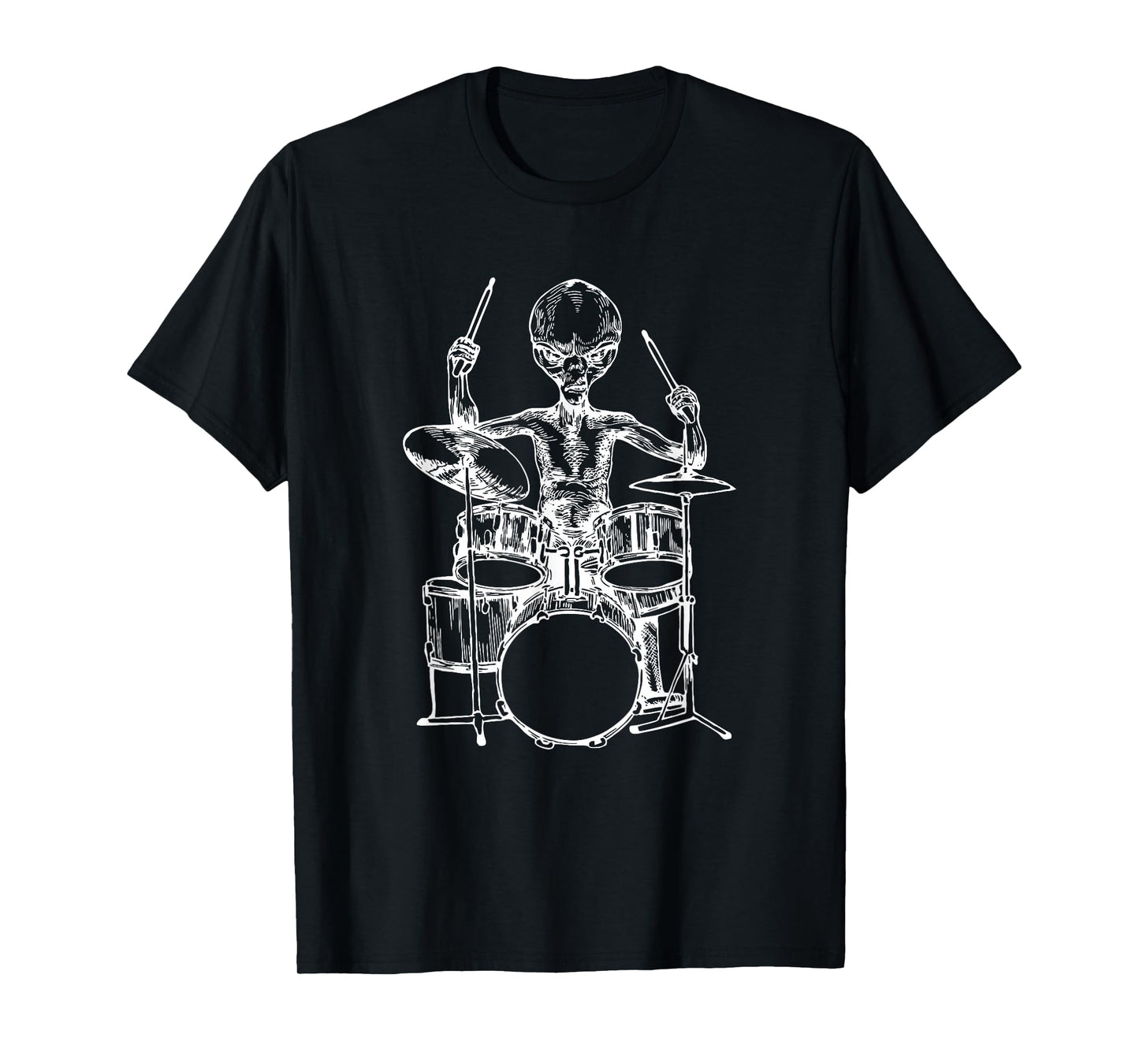 Alien Playing Drums Funny Space Drummer Rock Musician T-Shirt