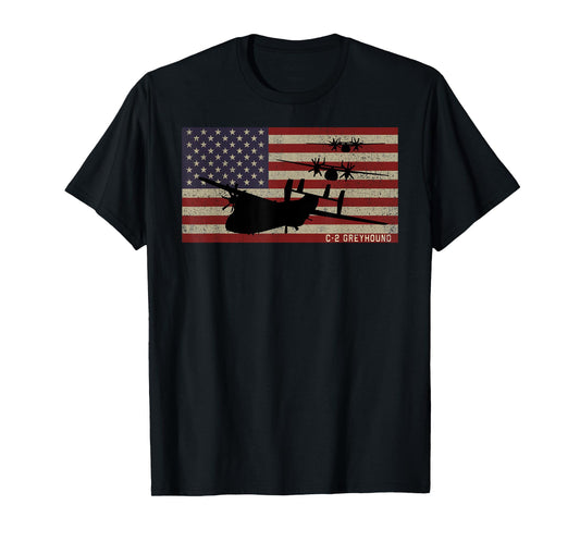 C-2 Greyhound Cargo Plane Vintage American Flag T-Shirt