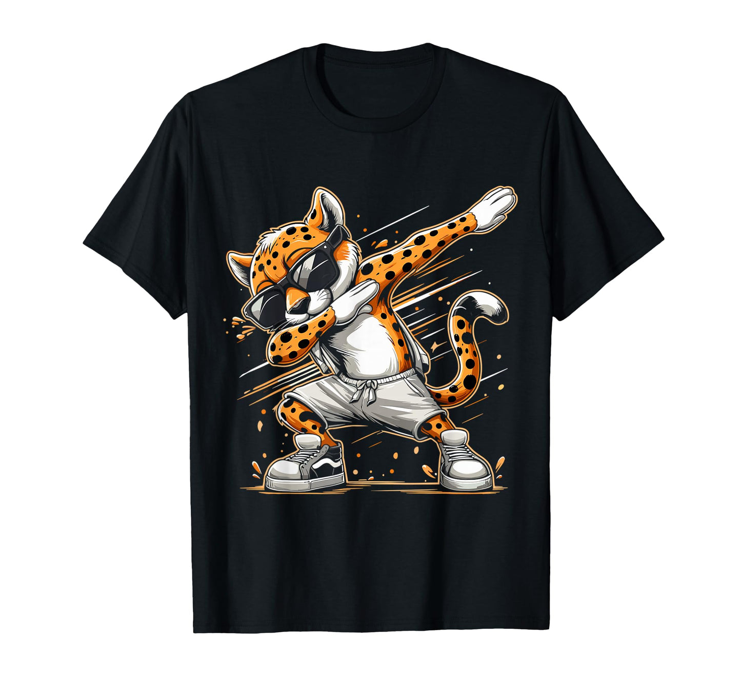 Dabbing Cheetah Wear Glasses Cute Funny Cheetah Animal T-Shirt, Small, Black