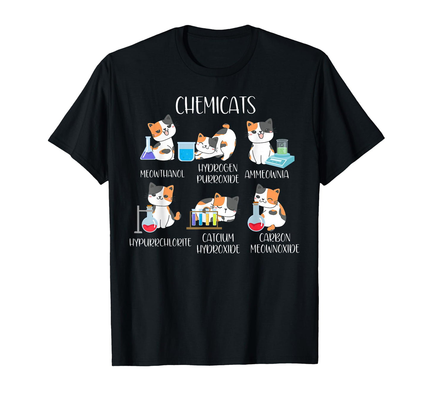 Cute Cats Scientist Science Teacher Cat Lover T-Shirt, Unisex-Adults, Black, Small, Short Sleeve, T-Shirt
