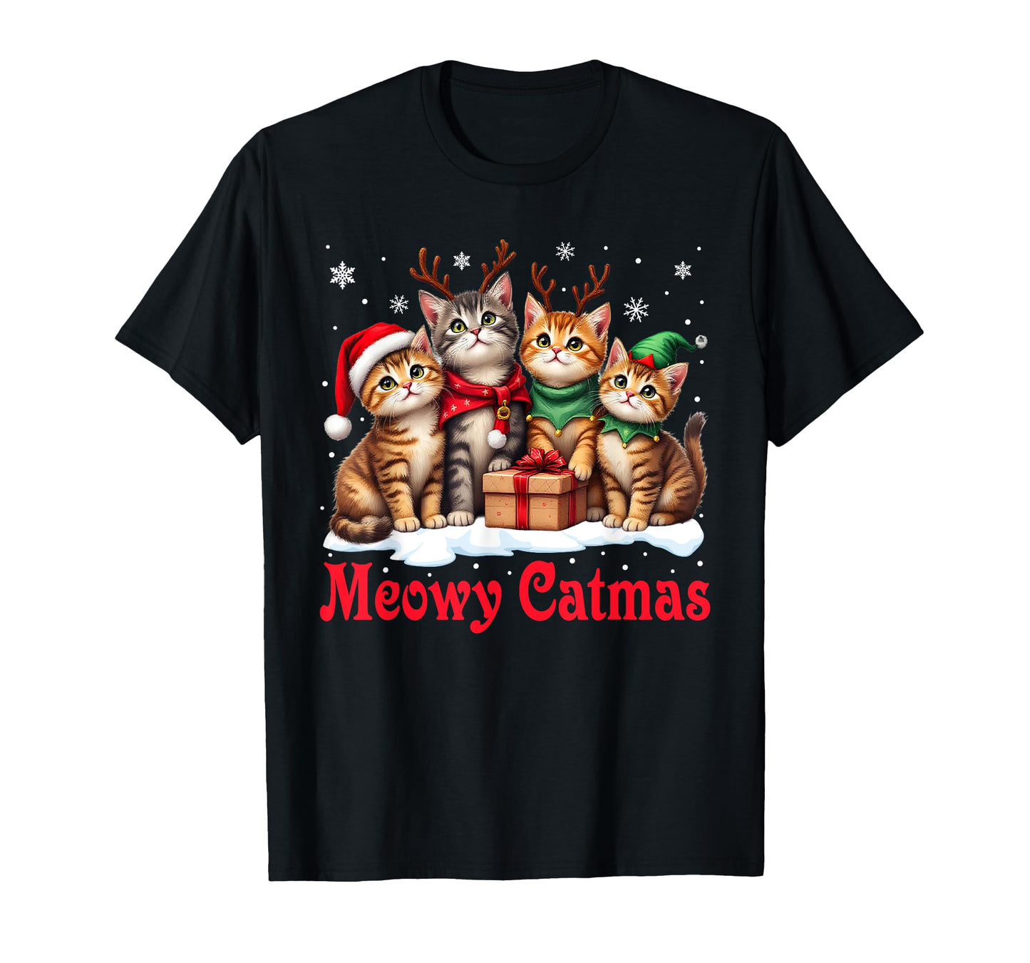 Christmas Pajamas Men Women Boys Girls Cats Meowy Catmas T-Shirt