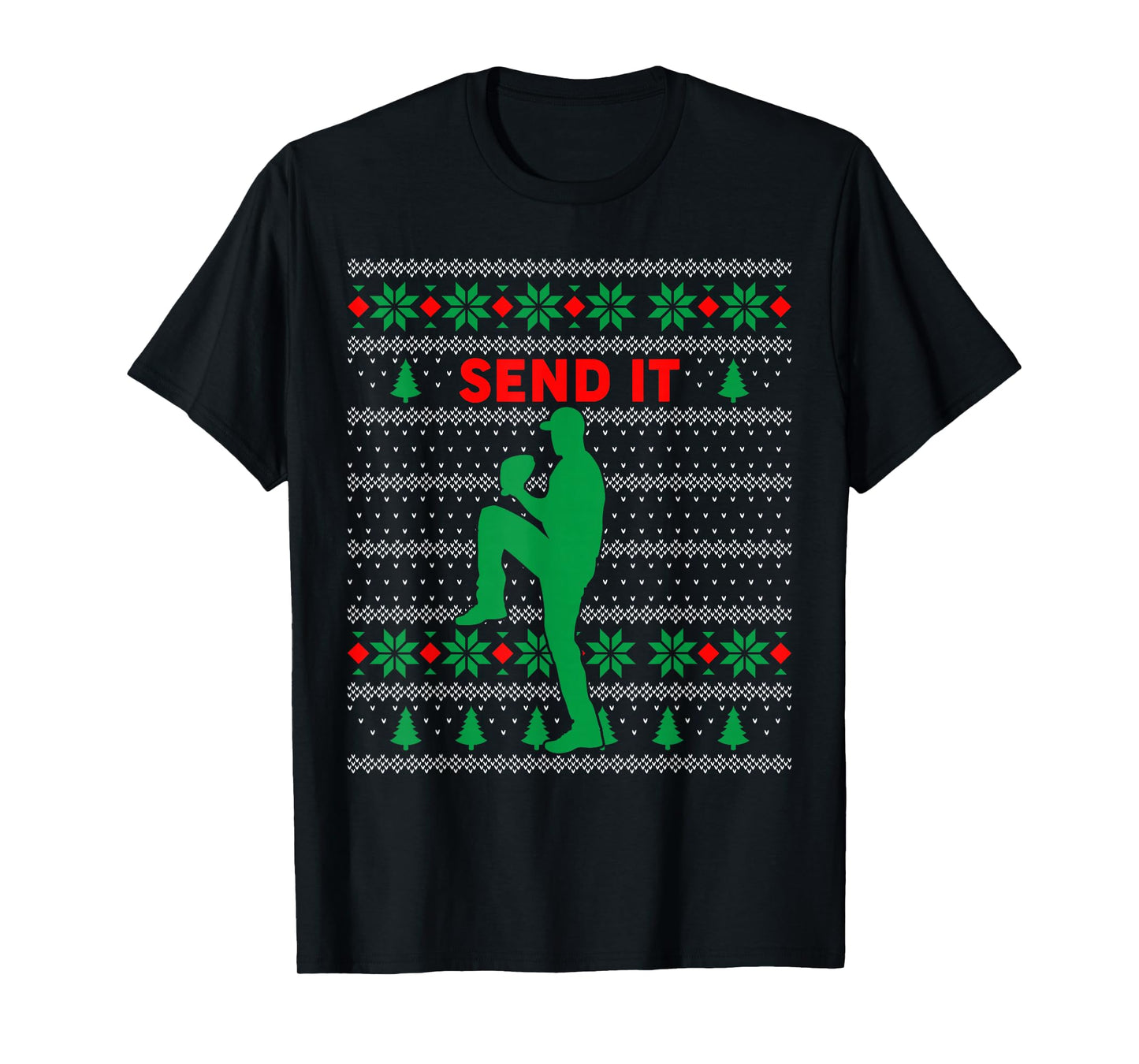 Baseball Player Christmas Pajama Send It Funny Xmas PJs Boys T-Shirt