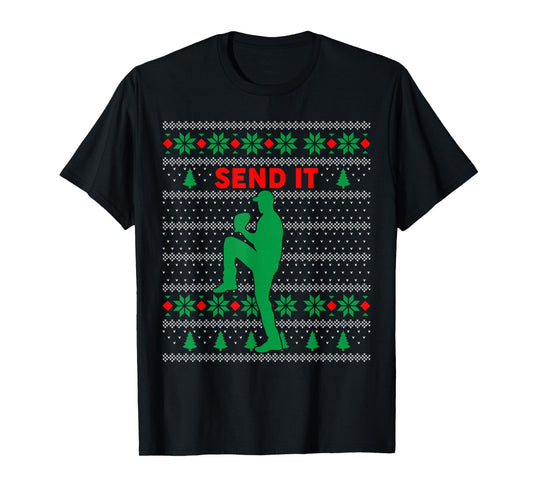 Baseball Player Christmas Pajama Send It Funny Xmas PJs Boys T-Shirt