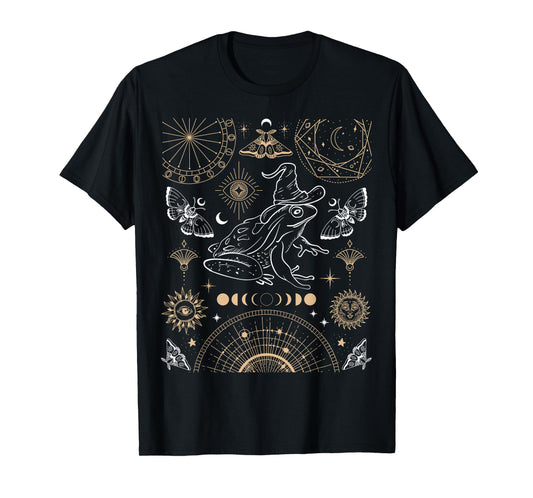 Frog Wizard Hat Moon Dark Academia Aesthetic Cottagecore T-Shirt