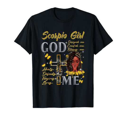 Scorpio Girl God Blesses Me Black Girl Magic Afro Melanin T-Shirt