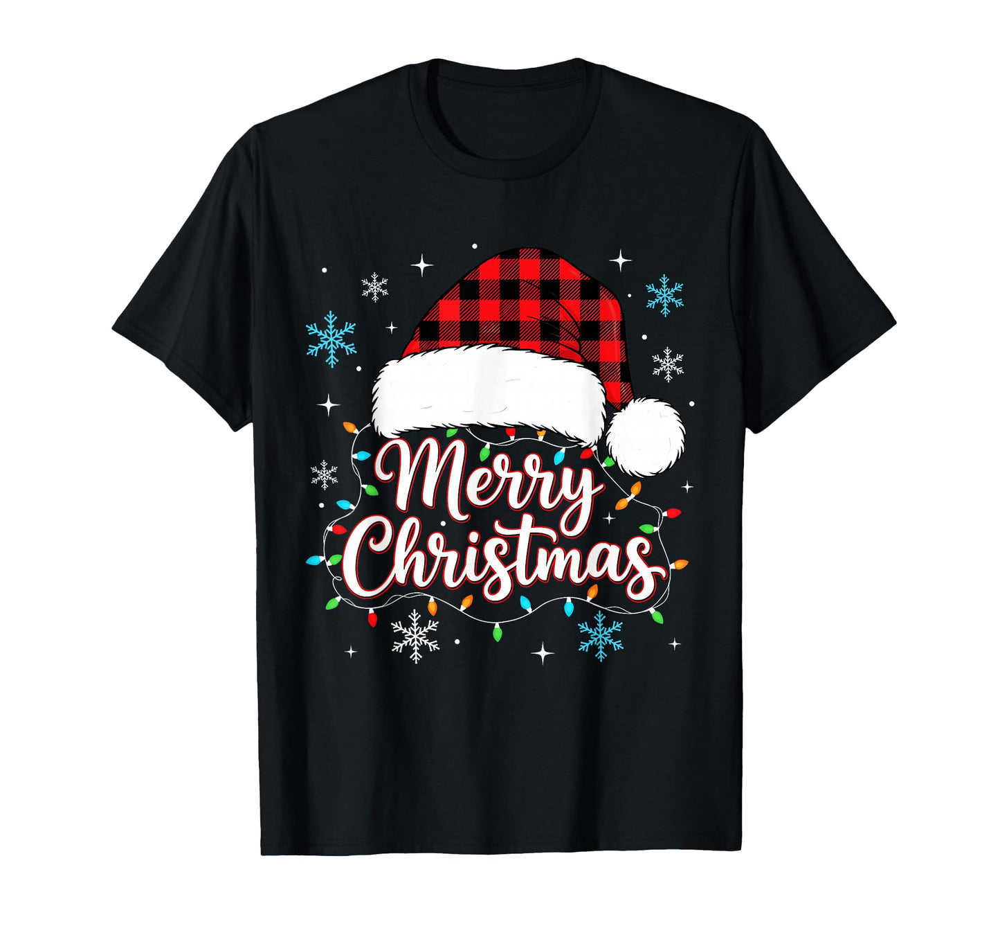 Funny Merry Christmas Buffalo Plaid Santa Hat Men Women Kids T-Shirt