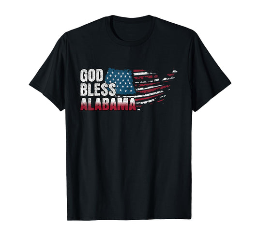 Patriotic God Bless Alabama - American Flag T-Shirt