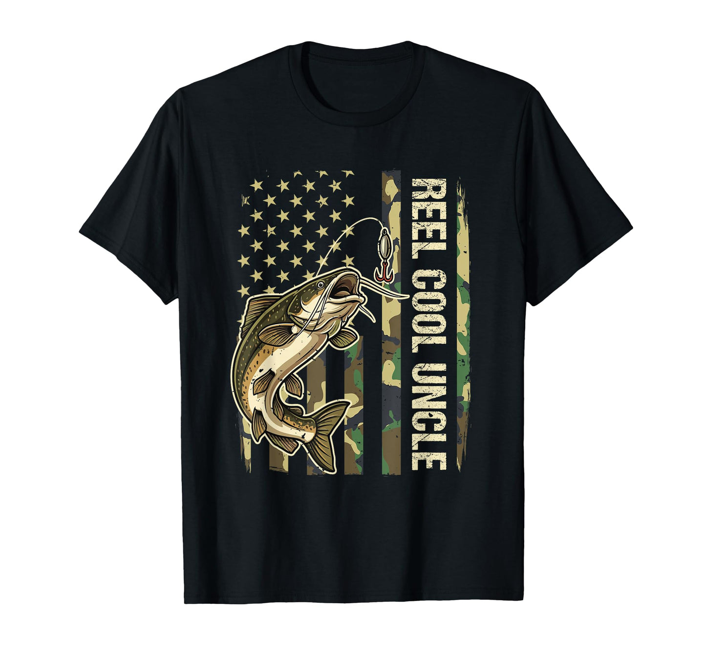 Vintage Reel Cool Uncle Catfish Fishing Camo Flag Fisherman T-Shirt