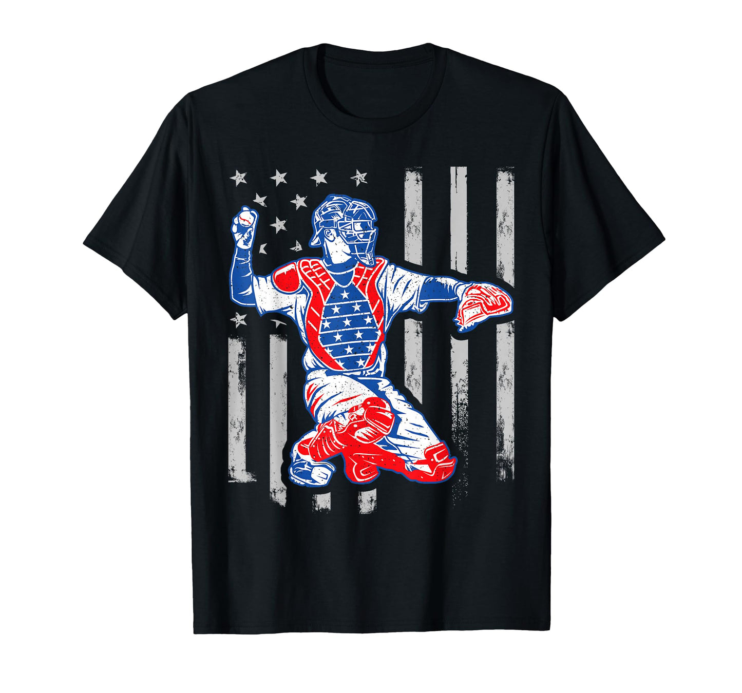 American Baseball Catcher USA Vintage Flag 4th of July Boys T-Shirt