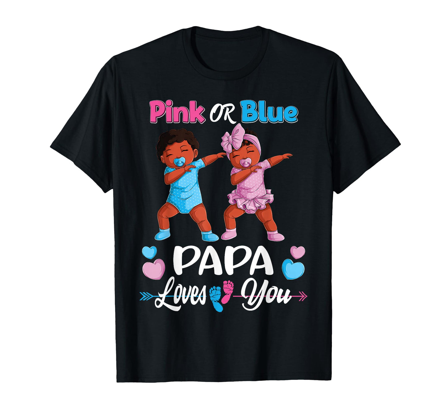 Pink Or Blue Papa Loves You Black Baby Gender Reveal Party T-Shirt