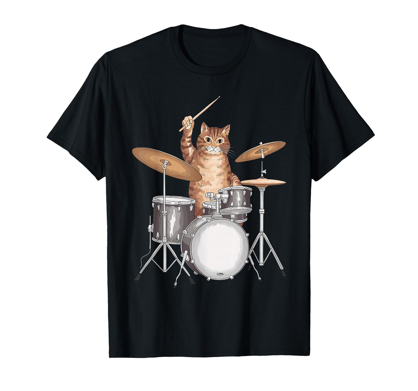 Drumstick Kitten Drum Cat Drumming Music Instrument Cat Drummer T-Shirt - Unisex-Adults, Black, Small, Short Sleeve, T-Shirt