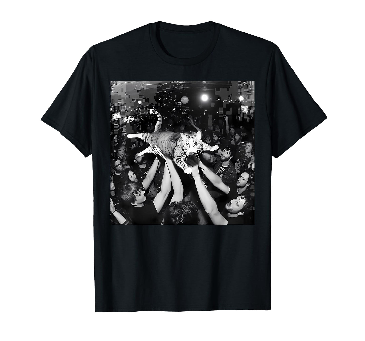 Funny Rock Show Cat Meme Cute Tabby Kitten Crowd Surfing T-Shirt